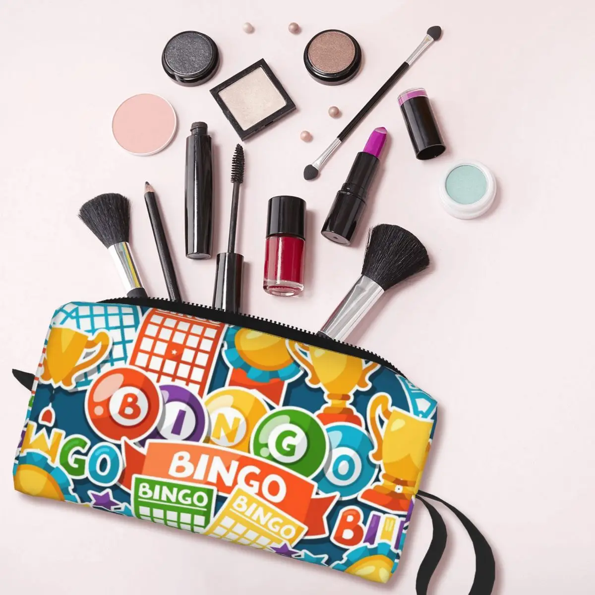 Custom Travel Bingo Paper Game Toiletry Bag Kawaii Cosmetic Makeup Organizer for Women Beauty Storage Dopp Kit Box