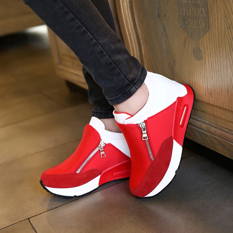 Platform Casual Sneaker Women Autumn Thick Bottom Red Wedge Sport Black Ladies Slip On Hiking Running Shoes Large Size 35-42