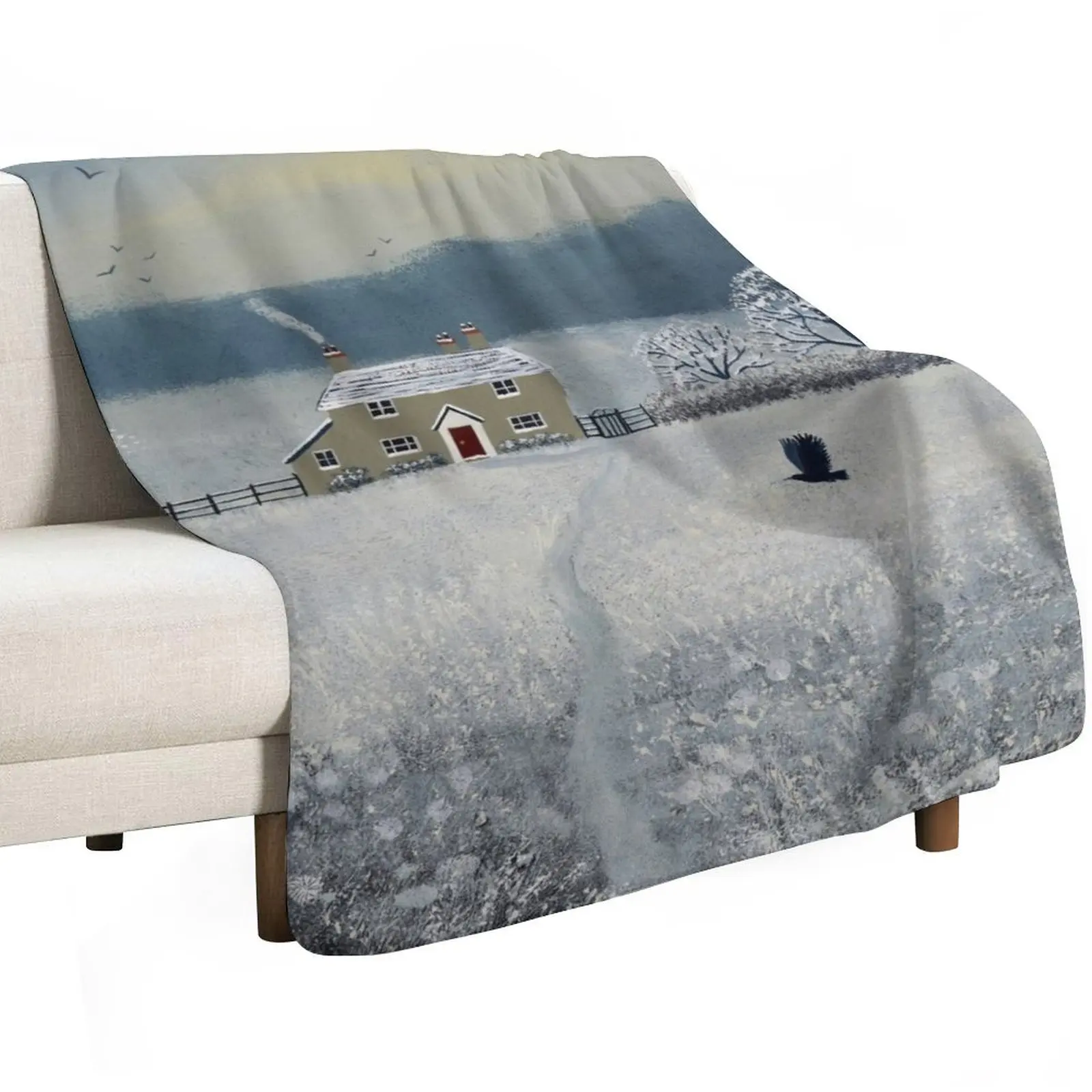 The Path to Winter Cottage Throw Blanket Hairys Furrys Vintage Bed linens Kid'S Comforter Blankets