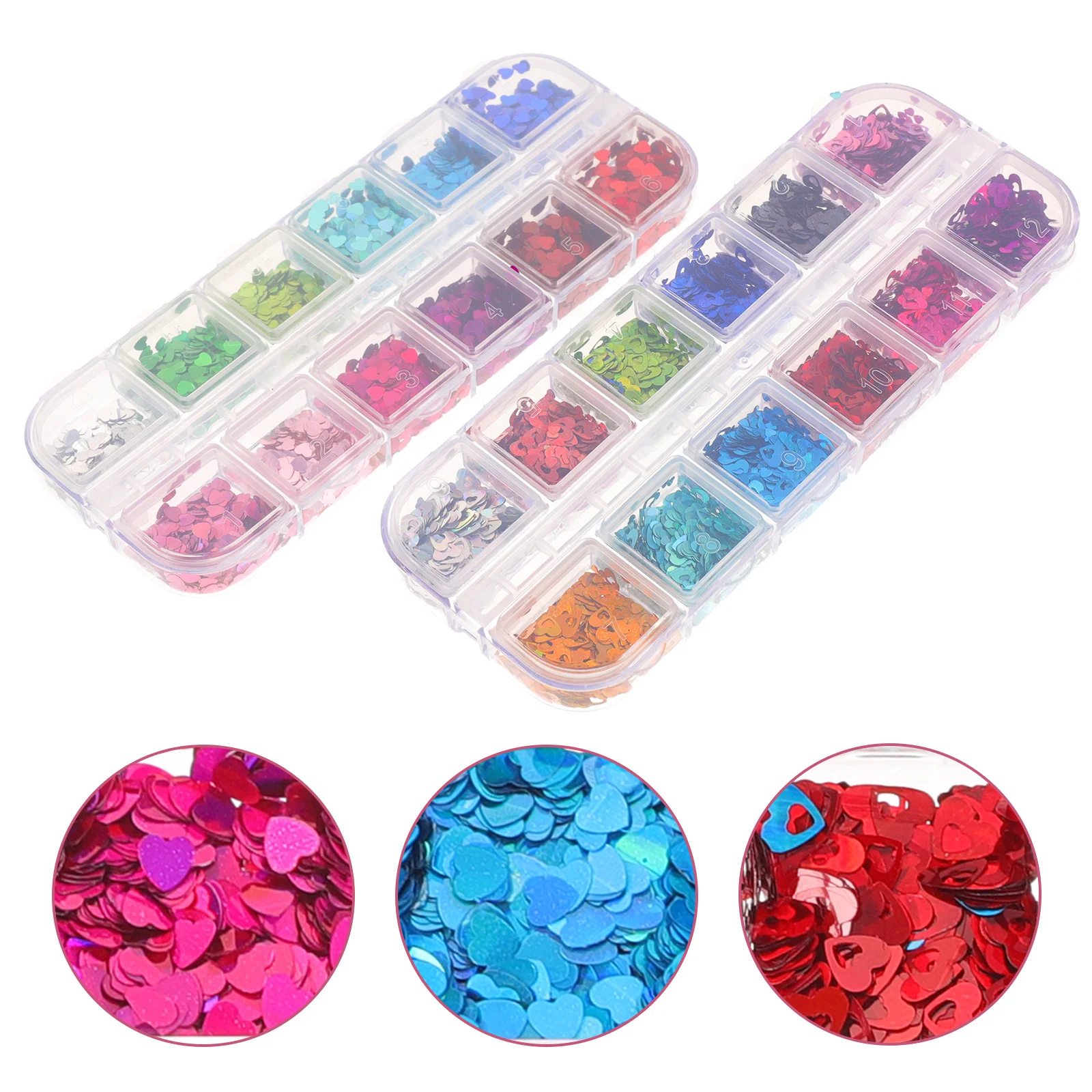 2 صناديق القلب مسمار الفن DIY يلمع الترتر صالون الأظافر اكسسوارات مانيكير لوازم ماكياج بريق الترتر للحزب