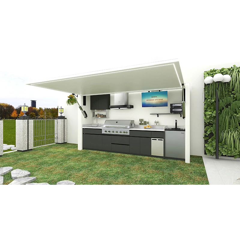 All In One Modern BBQ Pod Stainless Steel Outdoor BBQ Station Customizable Wind Resistant Rust Proof BBQ Kitchen with Fridge