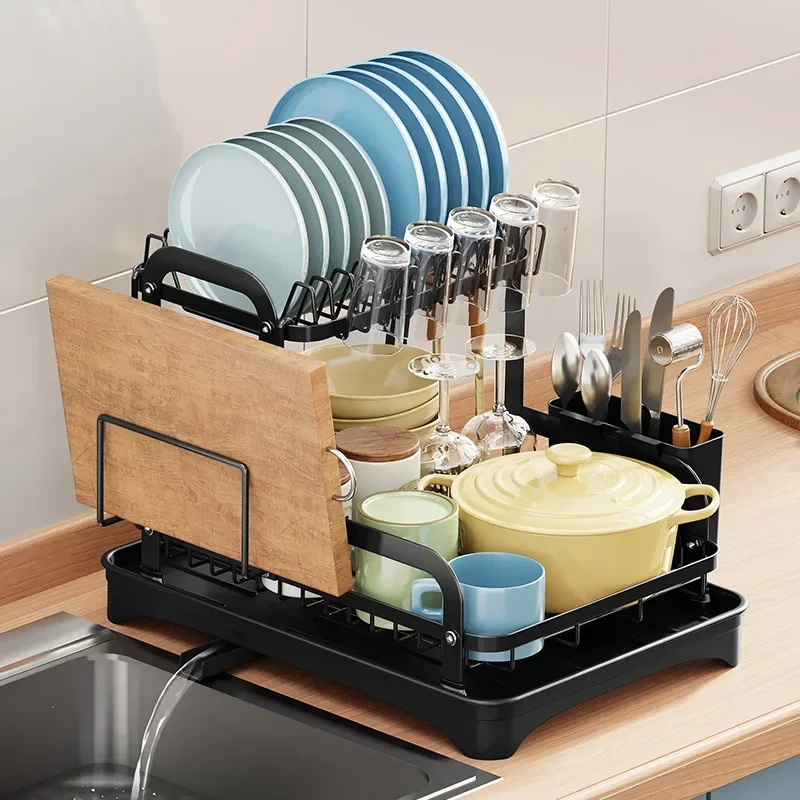 Dish Drying Rack Multifunctional Dish Rack for Kitchen Counter Large Capacity Dish Drainer with Drainboard Utensil Holder