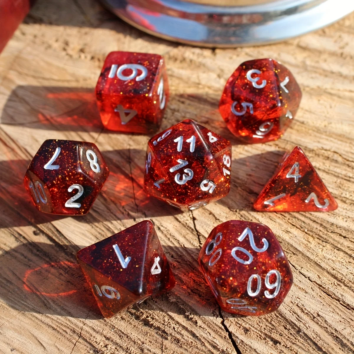 7Pcs/Set Ruby Red Galaxy Starry Sky Dice for DND Dungeons and Dragons Table Games D&D RPG Tabletop Roleplaying