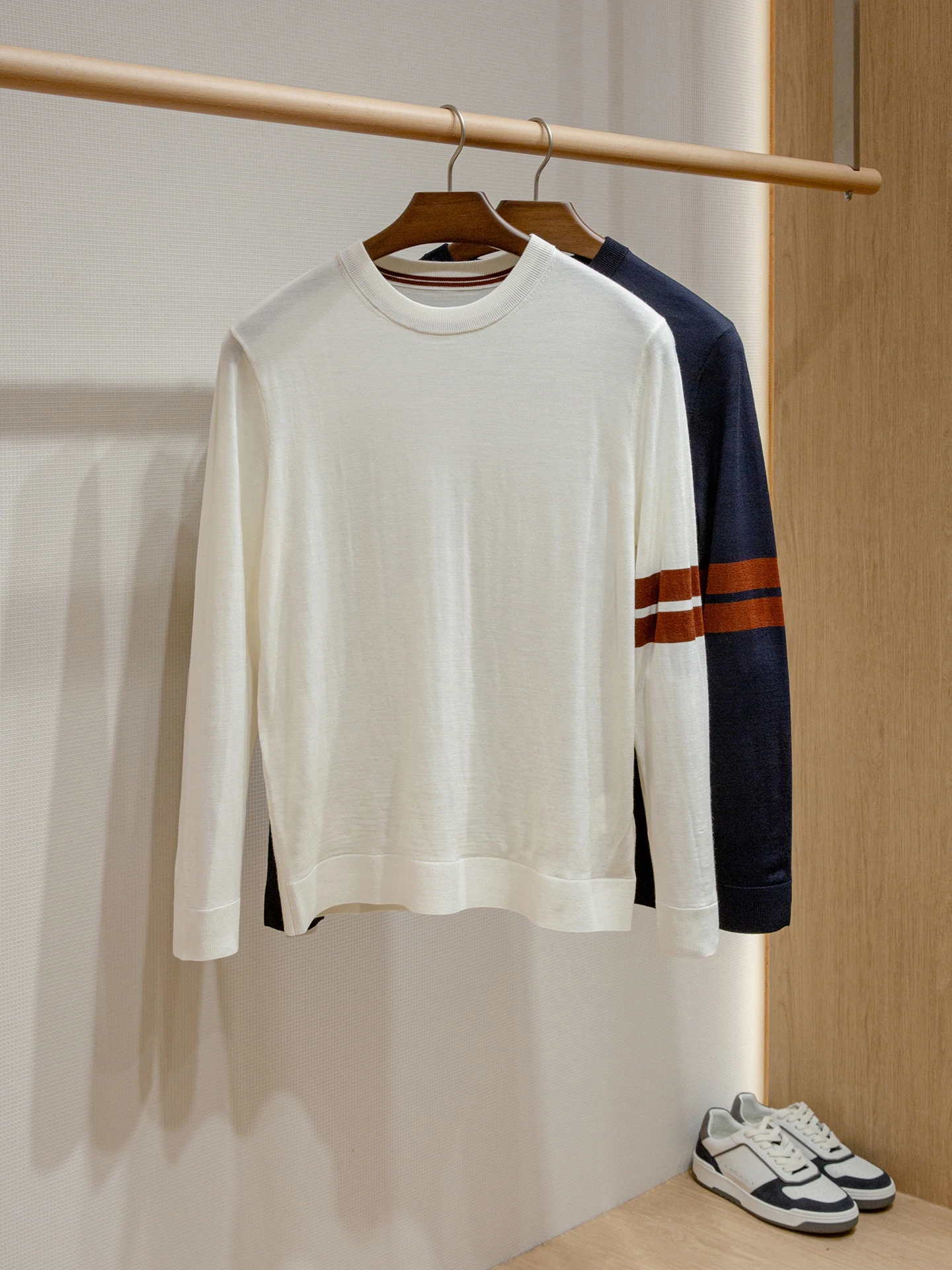 

Новый мужской свитер из мериносовой шерсти Ao 55 мкм, круглый вырез, базовый, повседневный, вязаный, мягкий, удобный, дышащий