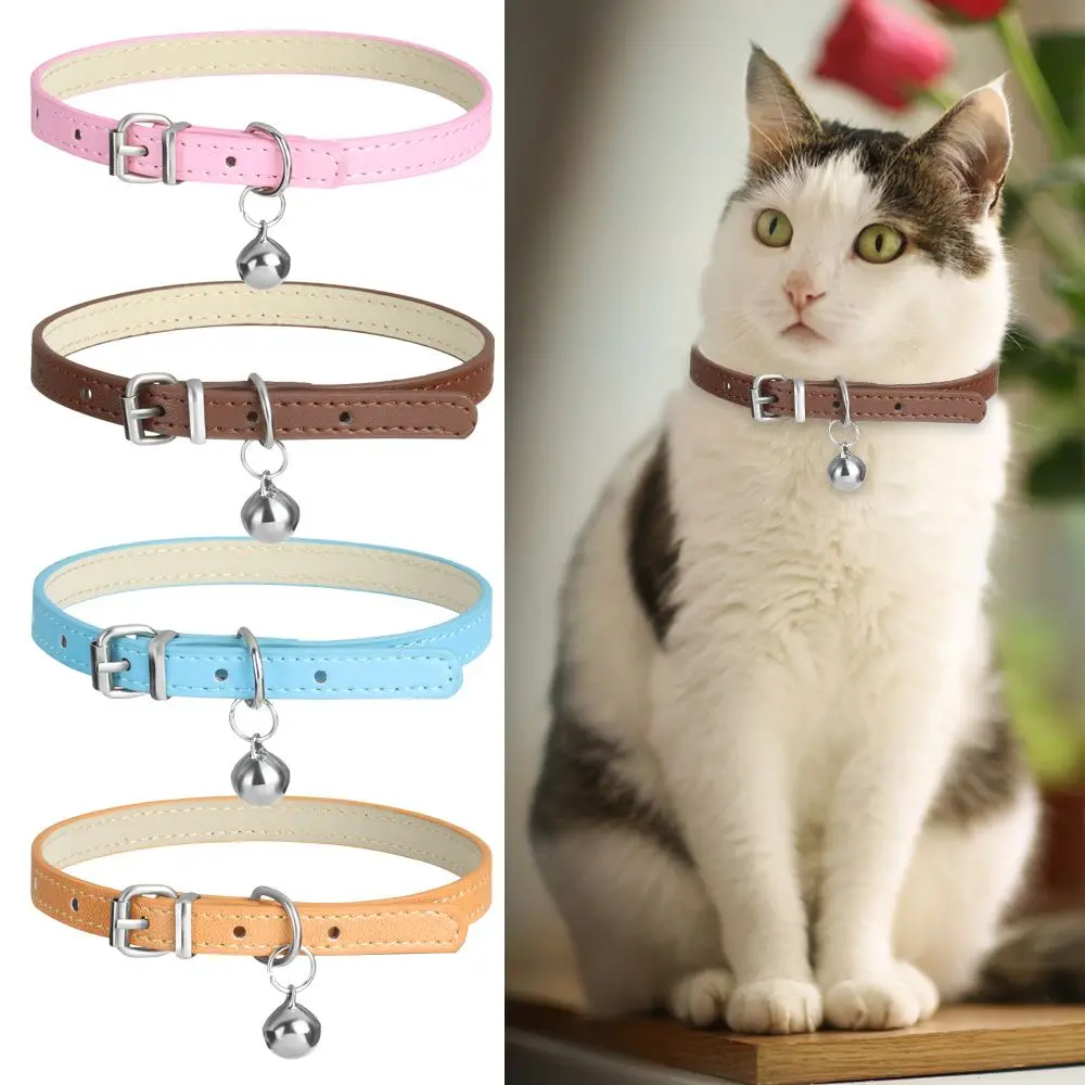 Soft Straps Genuine Leather With Bell Small Dog Accessories Kitten Necklace Cat Collar Puppy Neck Strap