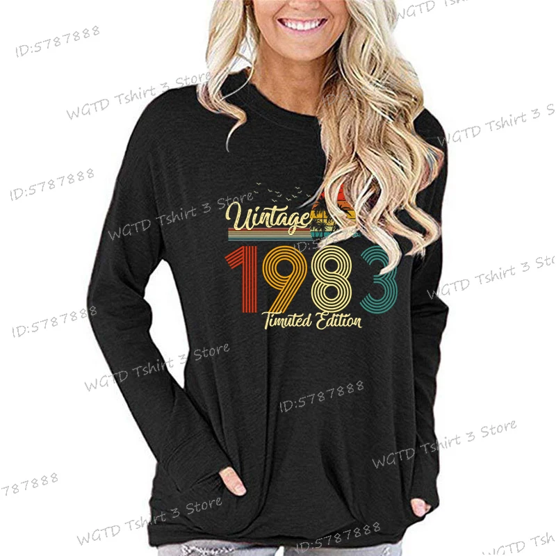 Born 1983 Long-sleeved T-shirt Women Vintage 1983 Limited Edition Graphic T Shirts Women 42th Birthday Party Retro Classic Tops