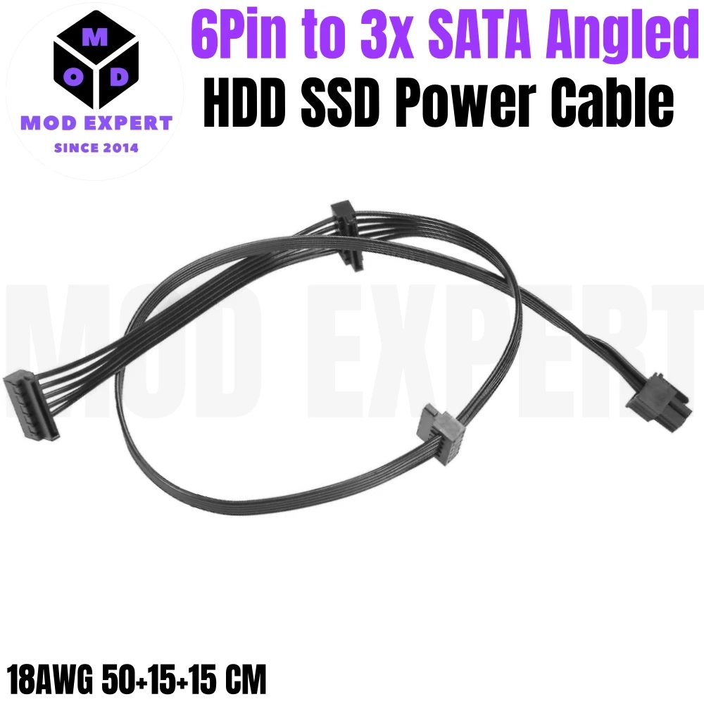 

6Pin to 3x SATA Angled HDD SSD Power Cable for Corsair RMi RMx RMe AXi HX HXi RM CSM CX CXM TXM SF Type 3 & Type 4 Modular Power
