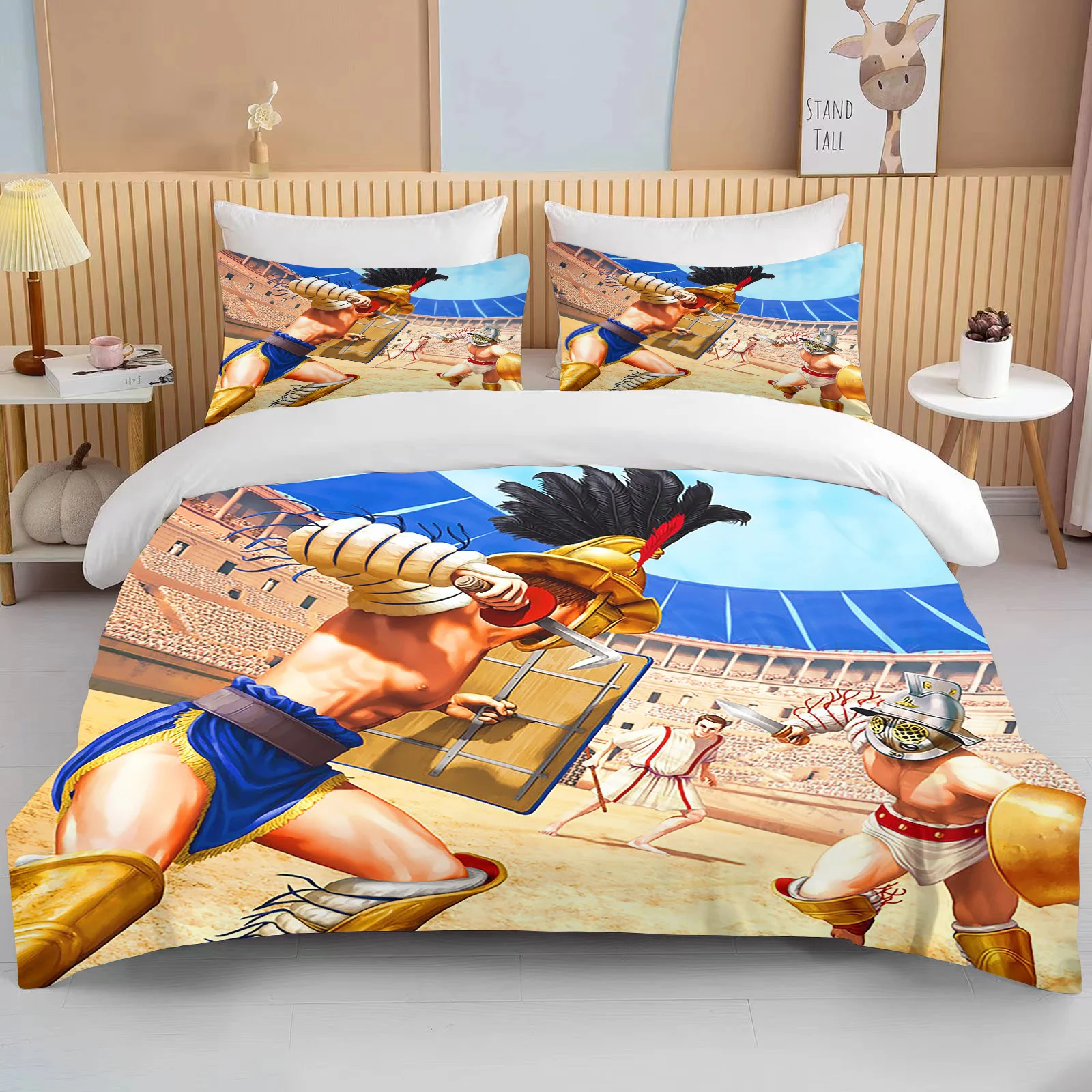 10 sizes Cartoon Roman Gladiator Bedding Set Colorful Home Textile Duvet Covers Pillowcases Bedclothes kids gift Bedding set