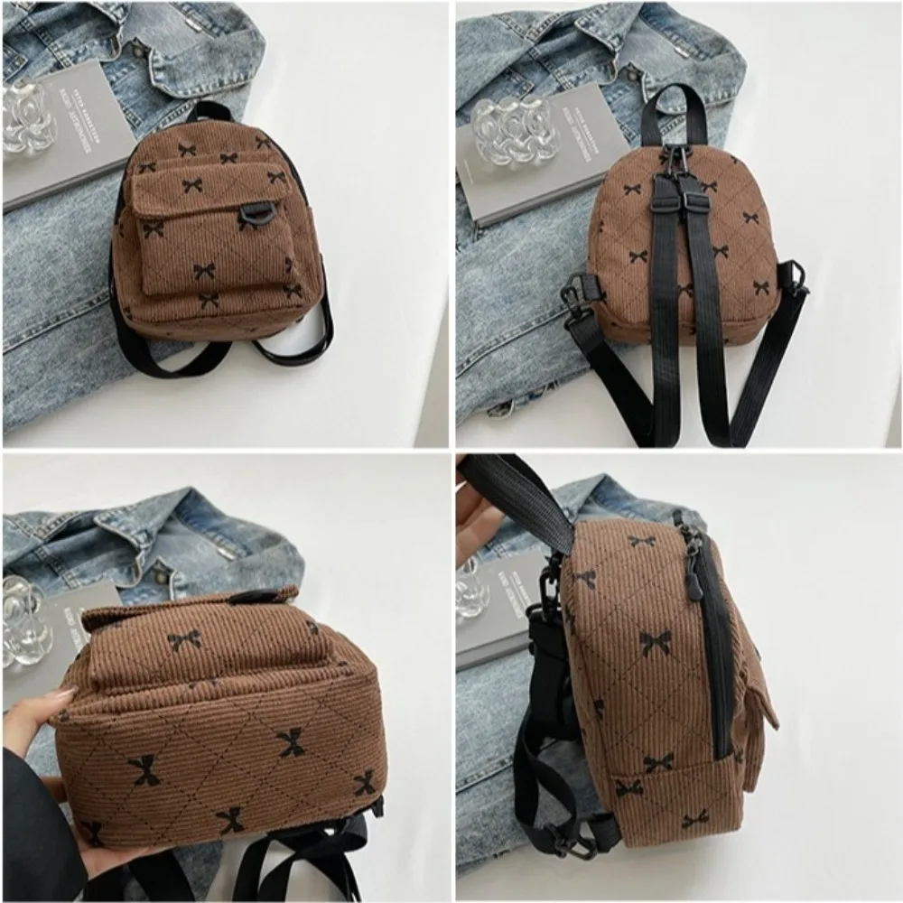 New Mini Backpack Corduroy Bowknot Printed Cosmetic Bag Korean Version Ins Shoulder Bag Travel