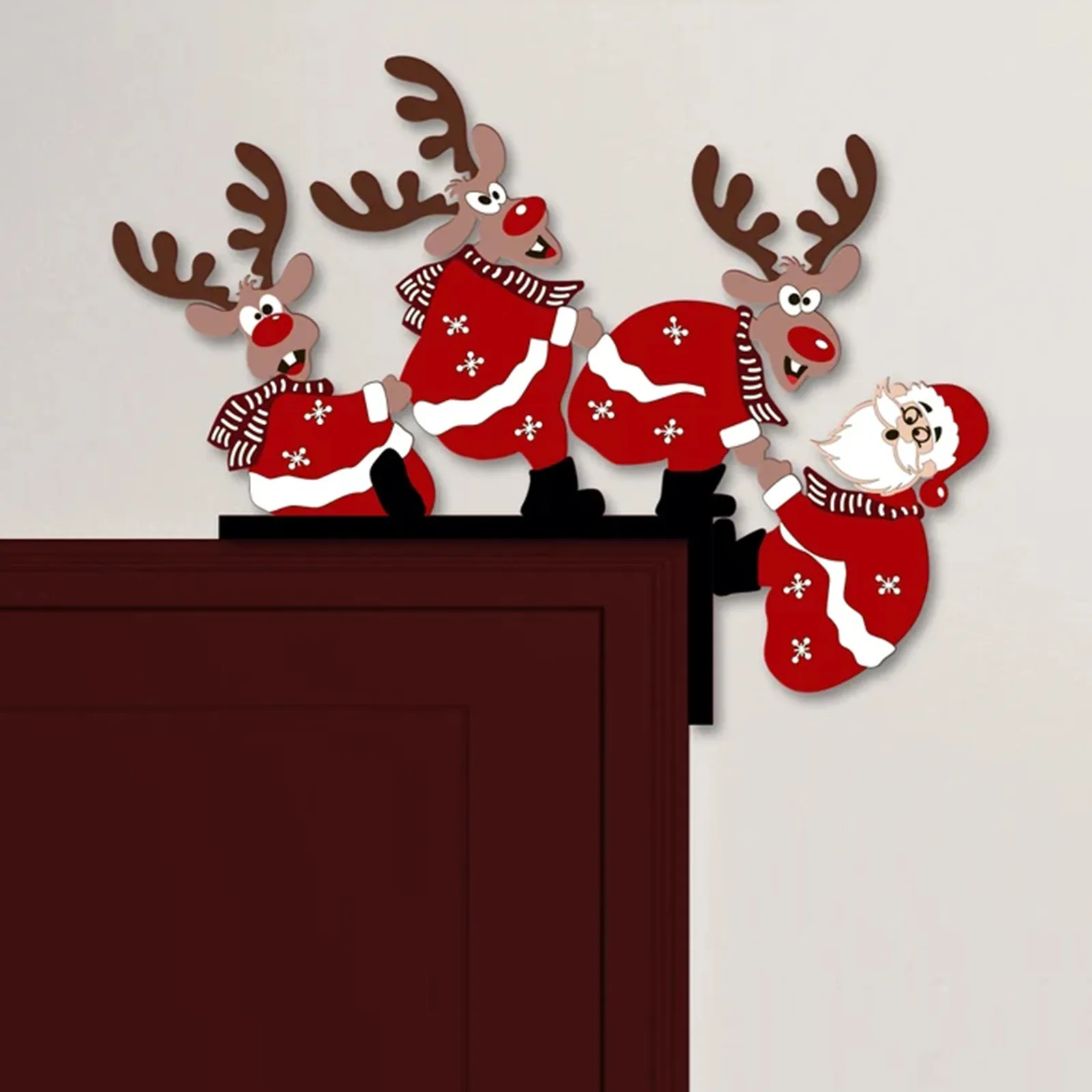 Christmas Door Frame Decoration Santa Claus Wooden Christmas Decorations Happy New Year 2023 Door Frame Trim Wood Xmas Decor Toy