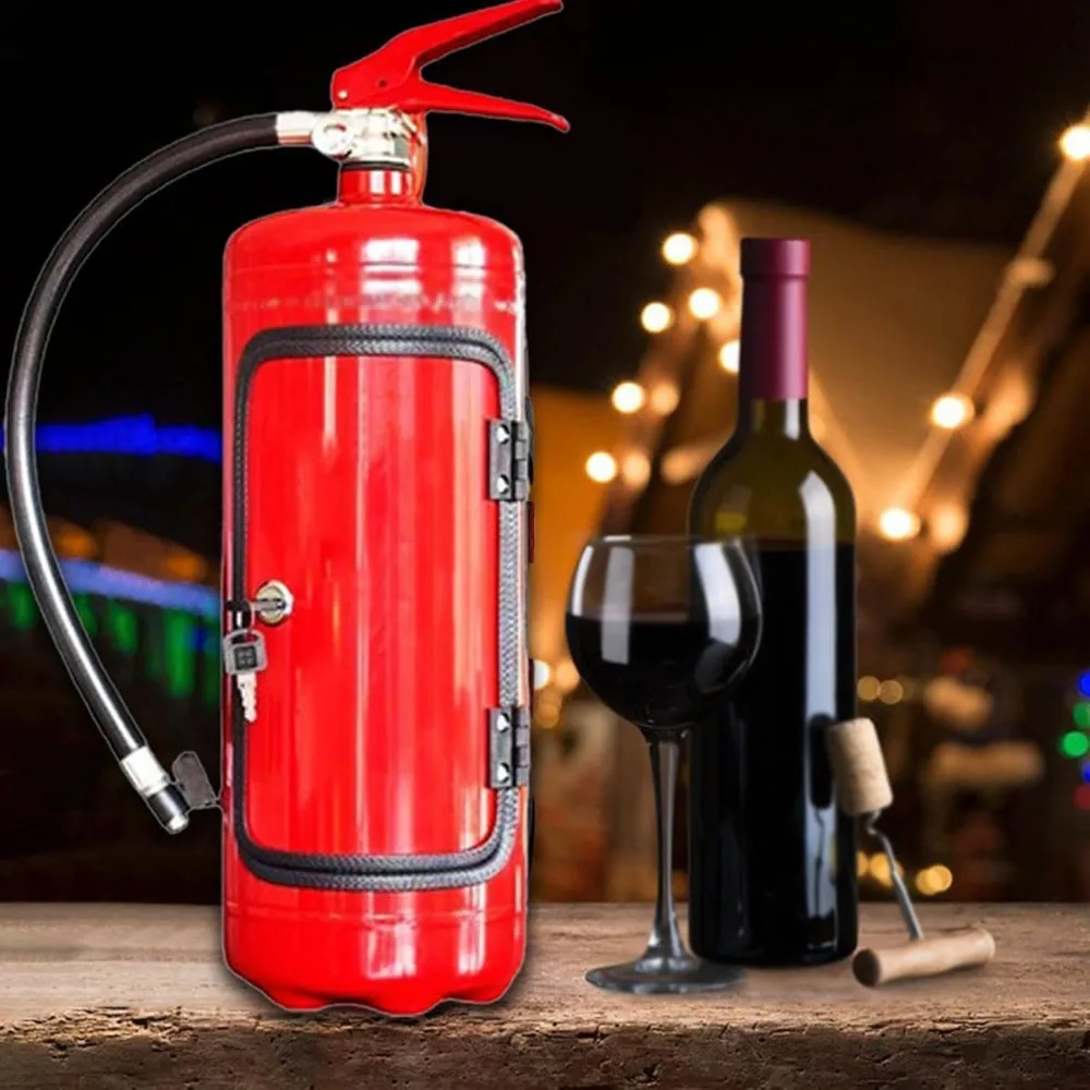 Armadietto per liquori portatile creativo Portabottiglie in metallo rosso/nero Barra per sistema di stoccaggio per estintore