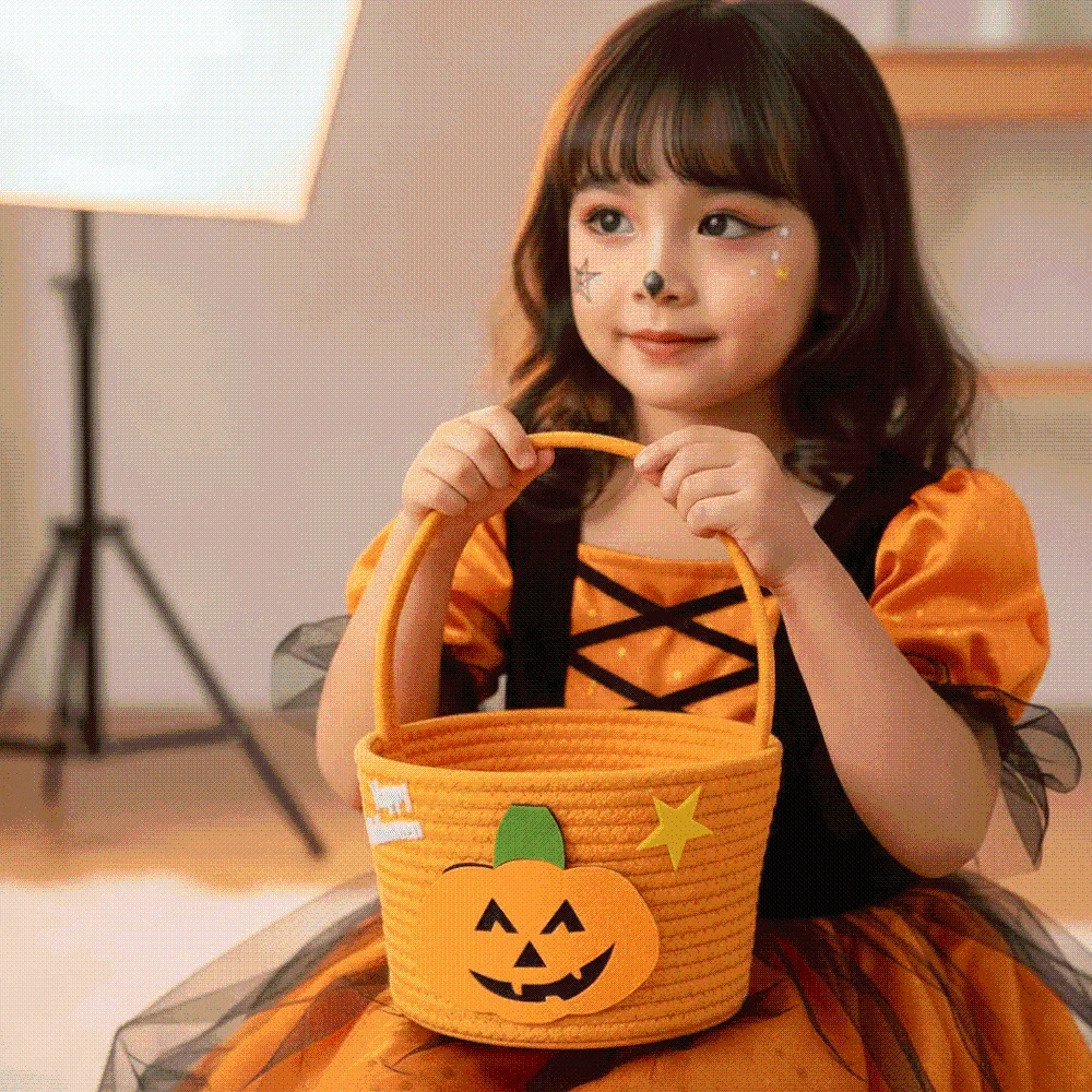 Gift Hamper Cotton Pumpkin Candy Bucket Braided Portable Halloween Rope Basket Soft Eco-friendly Trick Treat Tote Guests
