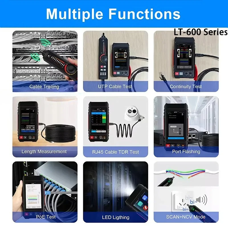 Network Cable Tester LT-600/LT-600T RJ45 LAN Cable Tester with PoE Detection IP Scan TDR Tool Accurate Cable Tracing