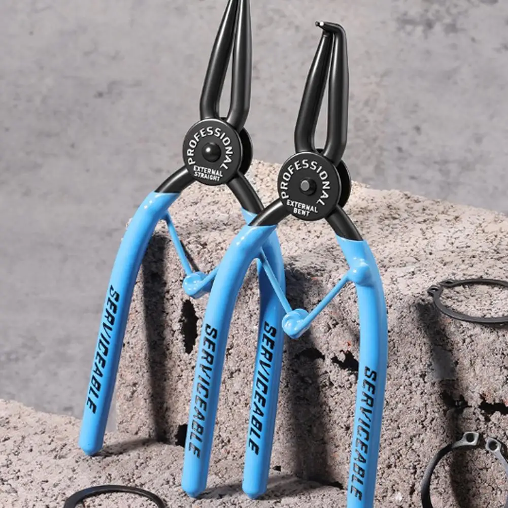 Snap Ring Pliers, 7-Inch Heavy Duty Internal/External Circlip Pliers with Straight & Bent Jaw Tips, Spring-Loaded