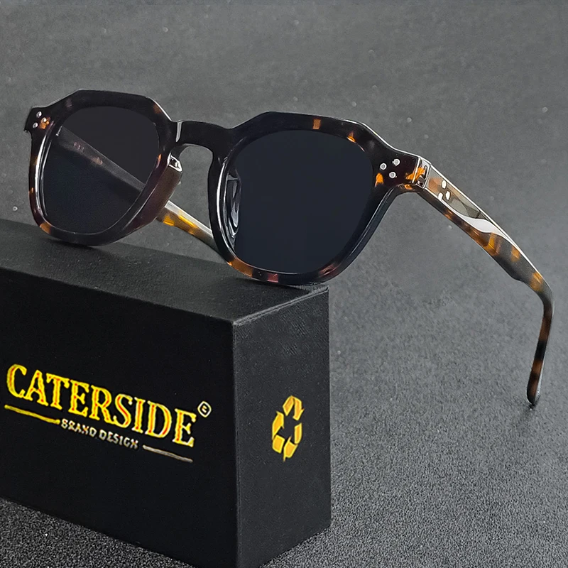 CATERSIDE Retro Polarized Sunglasses Men Acetate Temple / TR Frame Polygon Women Sun Glasses High Quality Travel UV400 Eyewear