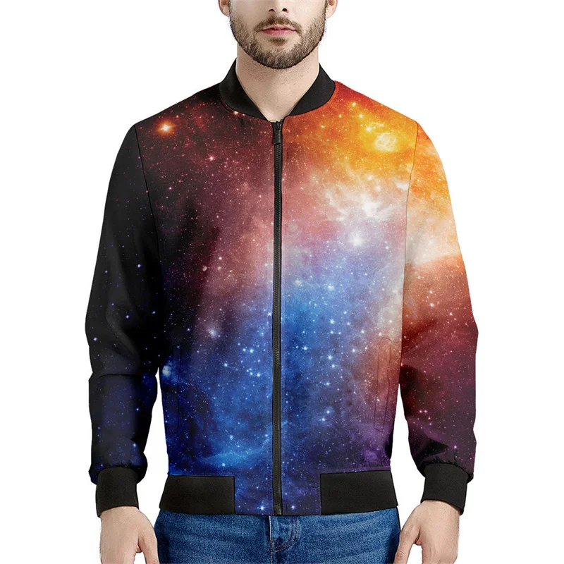 Colorful Universe Graphic Jacket Men 3d Printed Galaxy Space Zipper Jackets Casual Loose Coat Spring Autumn Zip Up Sweatshirt