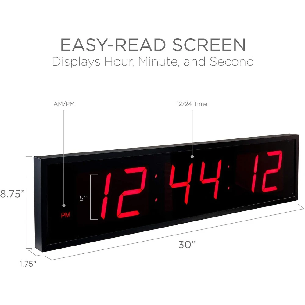 Huge Large Big Oversized Digital LED Clock - Shelf or Wall Mount (36 Inch - Red) | 6-Level Brightness, Mounting Holes