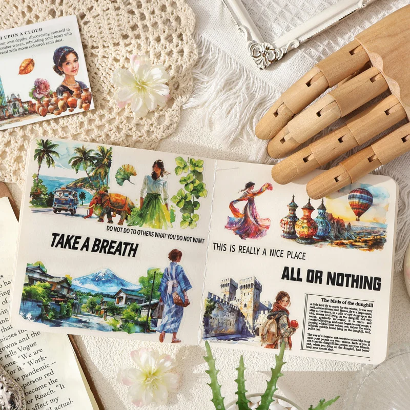 1pack/4pcs World-Famous Building Scenery Sticker Pack Waterproof DIY Handmade Album Scrapbooking Decorative Supplies