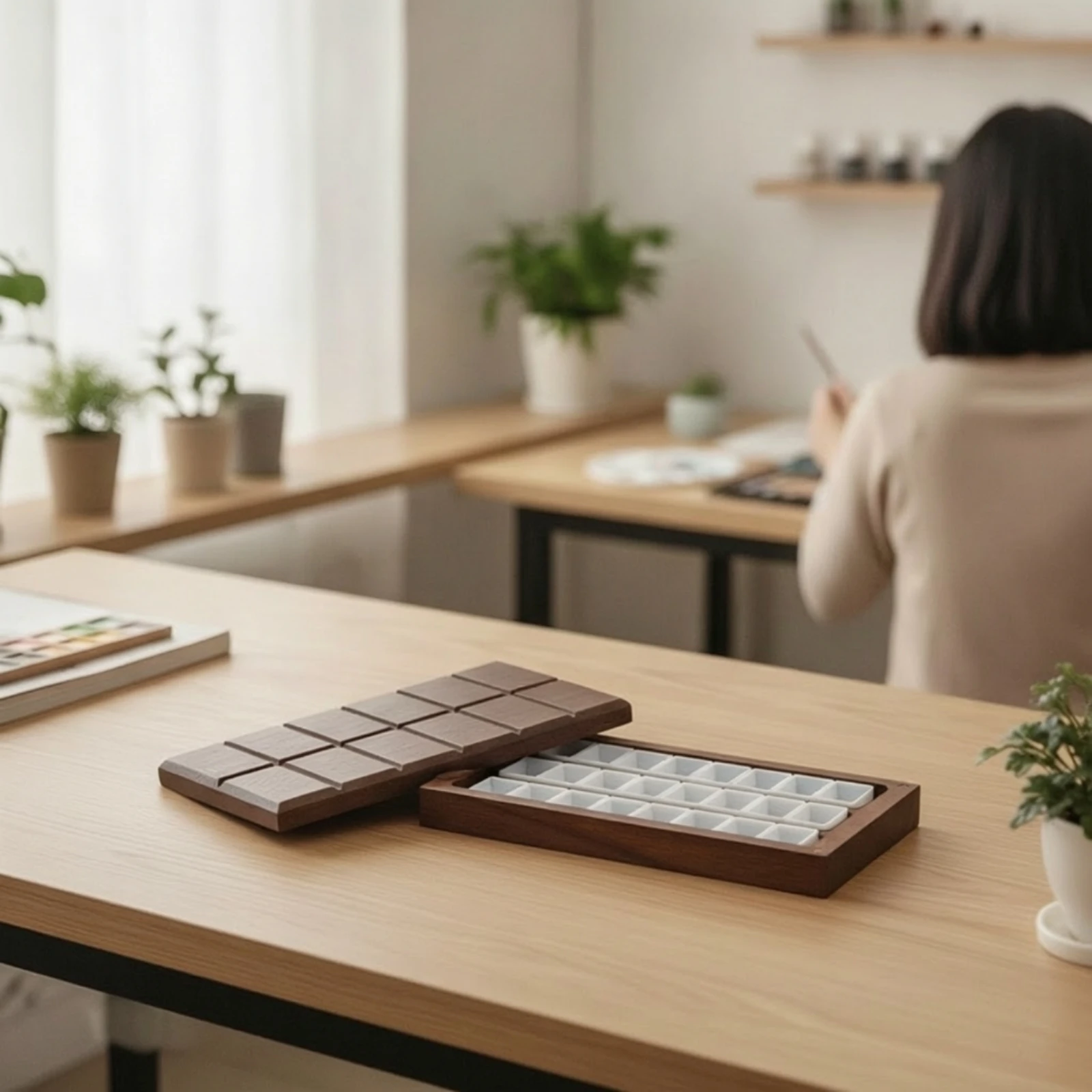 24-Compartment Organizer Multi-Grid Wooden Box with Lid Compartment Box Slimline Small Parts Organizer Compact for Artists