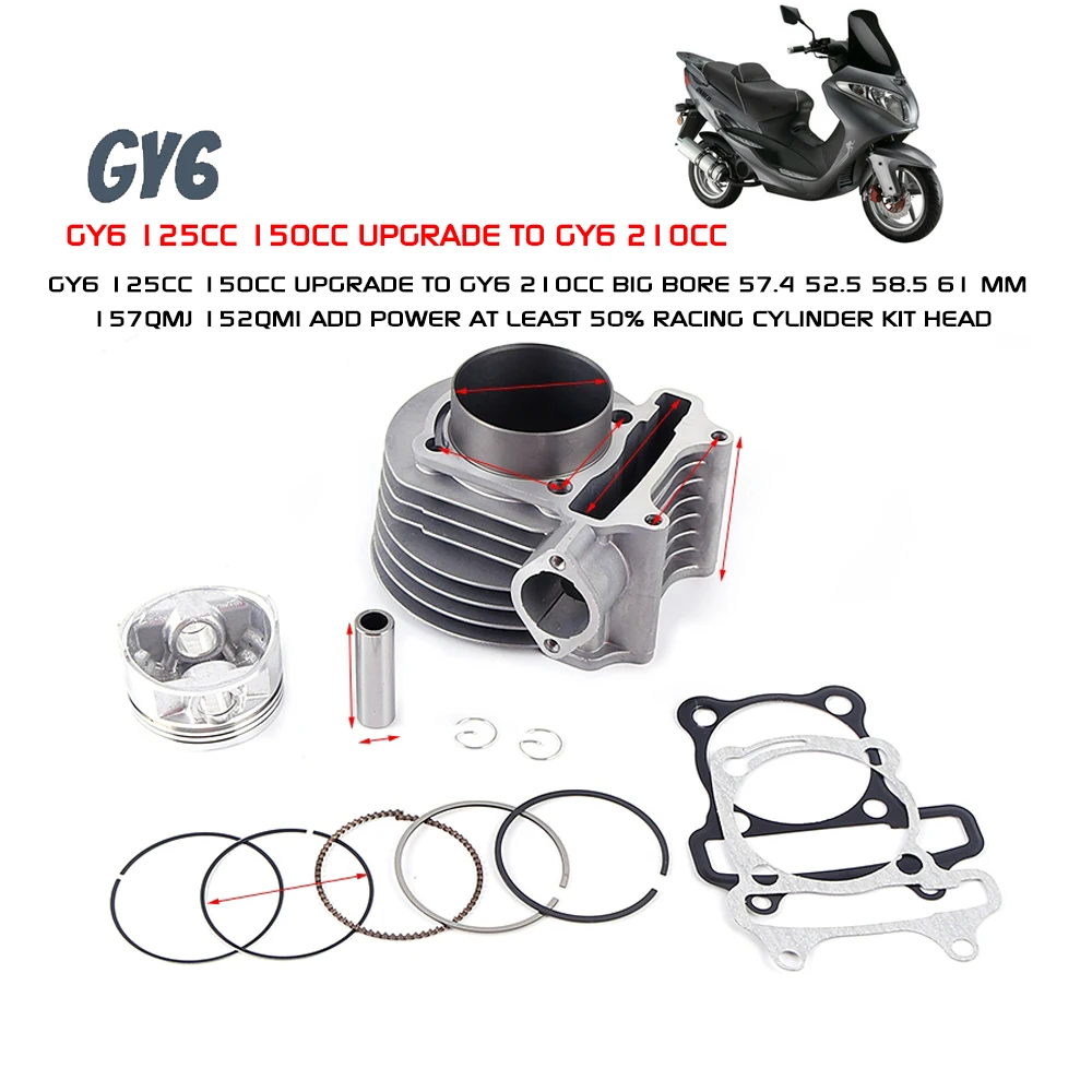 Głowica cylindra wyścigowego 125 cm3 150 cm3 ulepszenie do GY6 200 cm3 duża pojemność 61mm 157qmj 152qmi dodaje mocy co najmniej 50% wyścigowej głowicy cylindrów