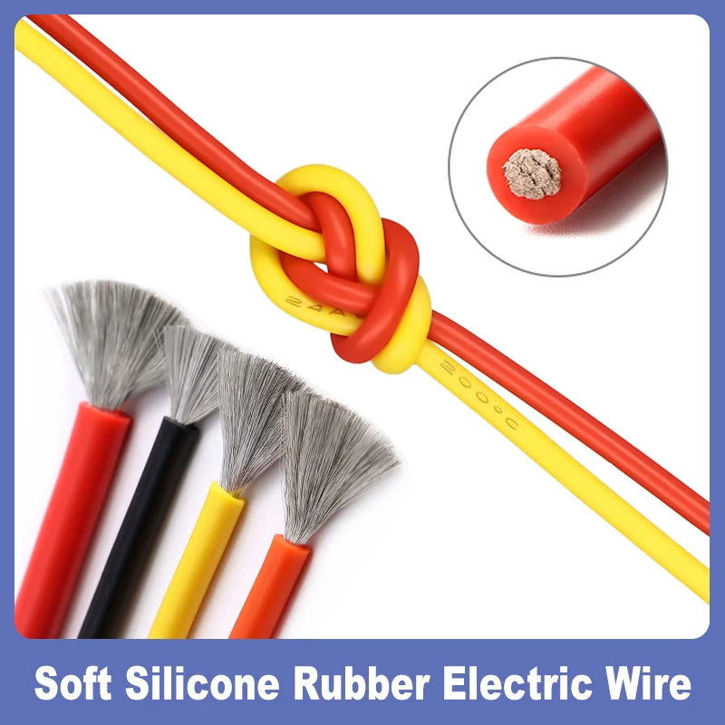 

1/3/5M Soft Silicone Rubber Wire 30 28 26 24 22 20 18 16 14 12 10 08AWG Car Auto Battery High Temperature Resistant Copper Cable