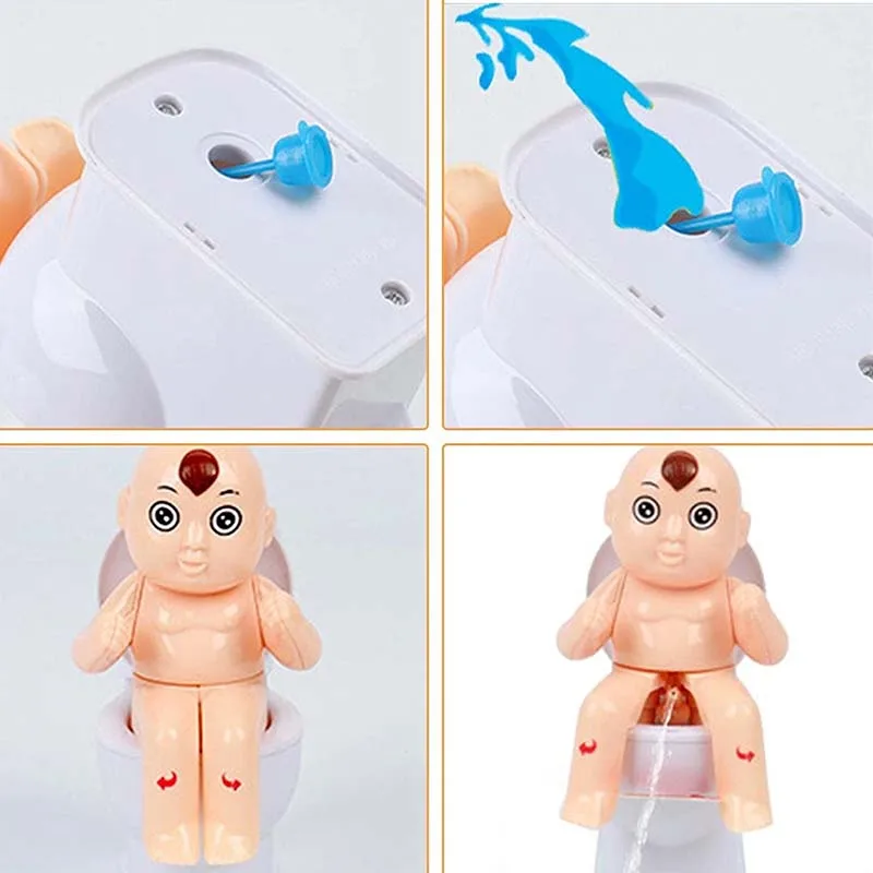 Funny Children Tricky Shooting Water Toilet Bowl Toys Novelty Squirt Joke Toy Doll Toilet Pee Cartoon Boy Water Spray Trick