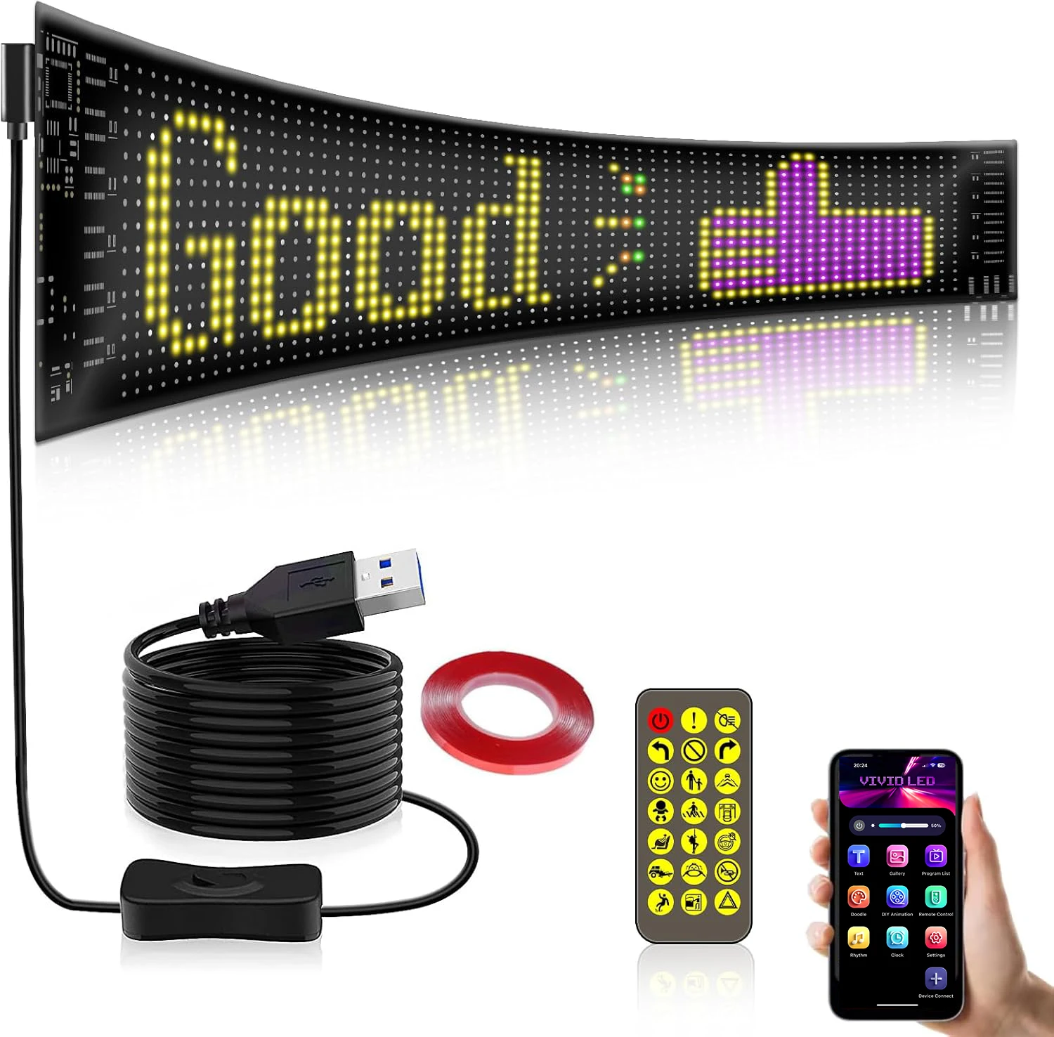 الشيطان العين LED مصفوفة بكسل لوحة عرض الشاشة مرنة RGB سيارة الكتابة على الجدران التمرير النص الرسوم المتحركة متجر تذكير ضوء بلوتوث