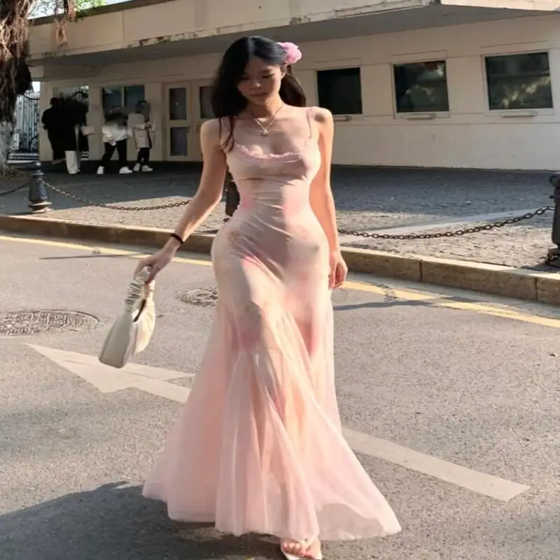 

Women's Clothing Floral Dress Pink Women Summer Elegant Sexy Waist Cinching Slim Fit Fashion Casual Slimming Tops Hot Outdoor