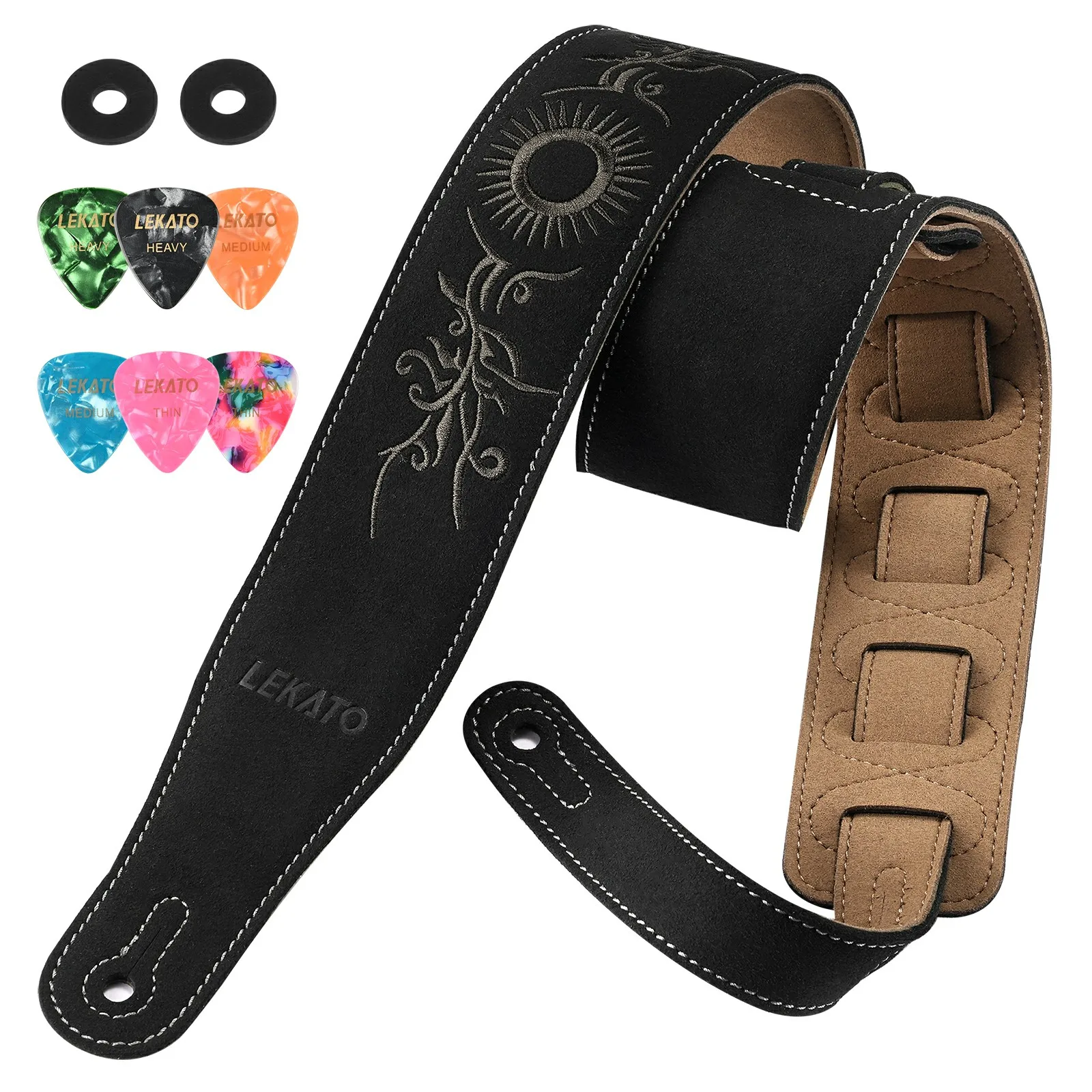 LEKATO LGS-10 Suede Guitar Strap with Wide Soft Bass Straps for Electric Acoustic Length from Pick Holder