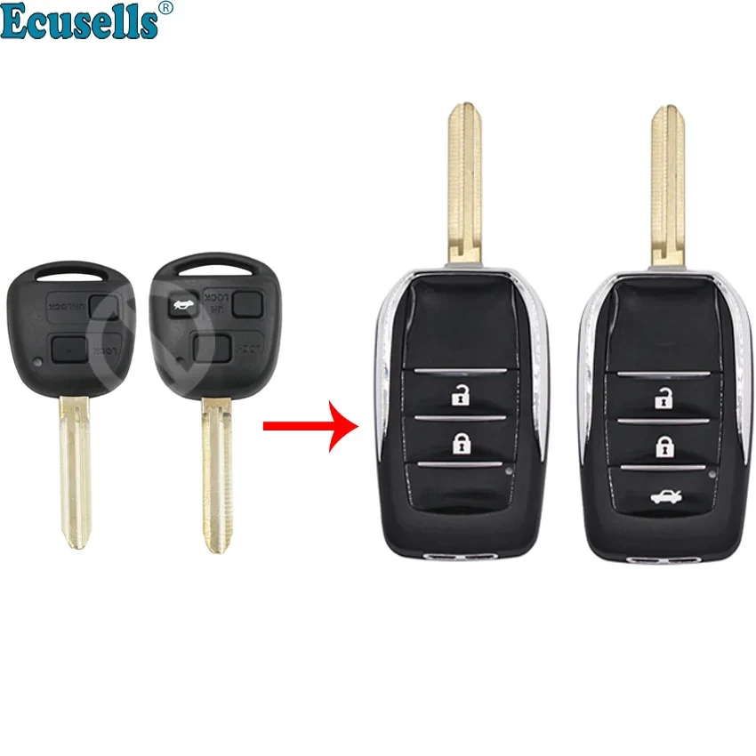 2/3 Button Modified Flip Car Remote Key Shell Case for Toyota Corolla Camry Picnic Land Cruiser Highlander  RAV4 TOY43 Uncut