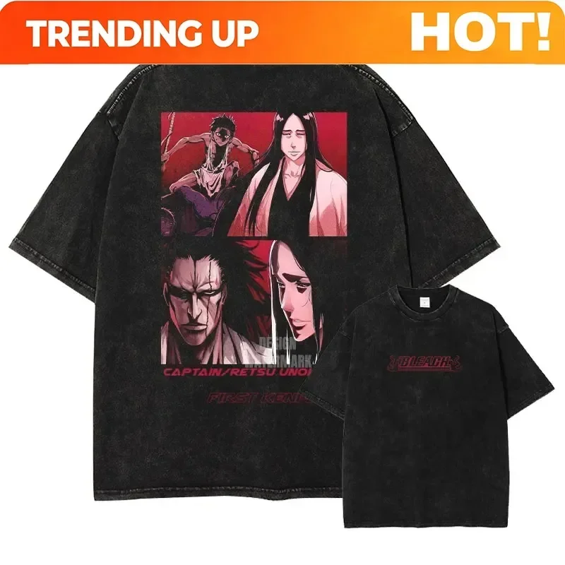 Customization Shirt Japan Classic Hot-blooded Anime Bleach Aizen Sousuke Graphic Tee Men Women Oversized Washed Vintage T-Shirt