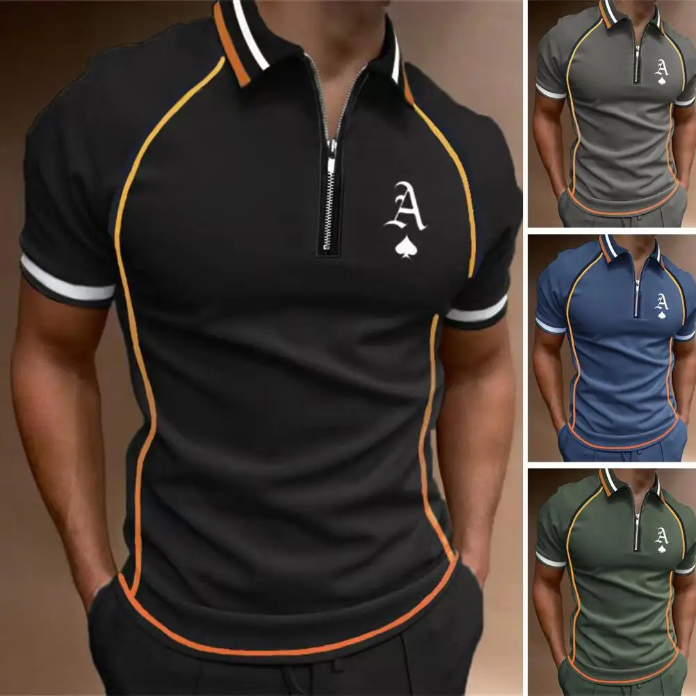 

Short Sleeve Lapel T-Shirt Men's Summer Slim Polos Shirt Breathe Top Oversize Elastic Men Tops Patchwork Color Slim Shirt