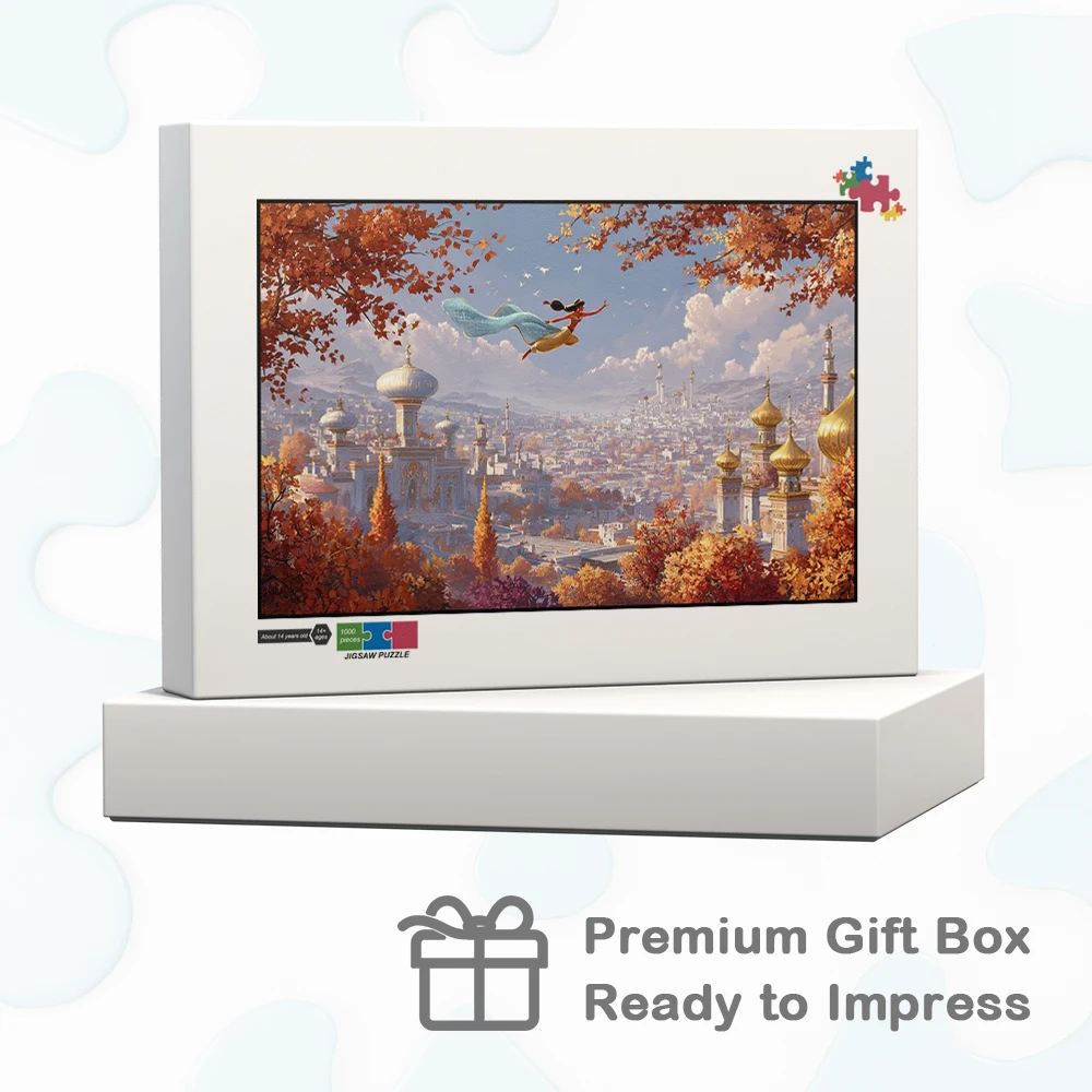 Aladdin and Jasmine Disney Puzzle Flying over a Golden City Cartoon Large Adult Jigsaw Autumn Charm Trees Adults Game and Puzzle