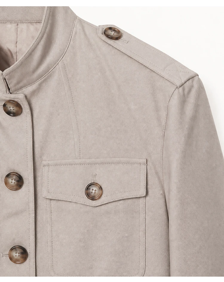 K2540W Luxuriöse Damen-Militärjacke aus Strukturiertem Wollmischgewebe mit Stehkragen, Tailliertem Schnitt und Eleganter Oberbekleidung – Detail 23