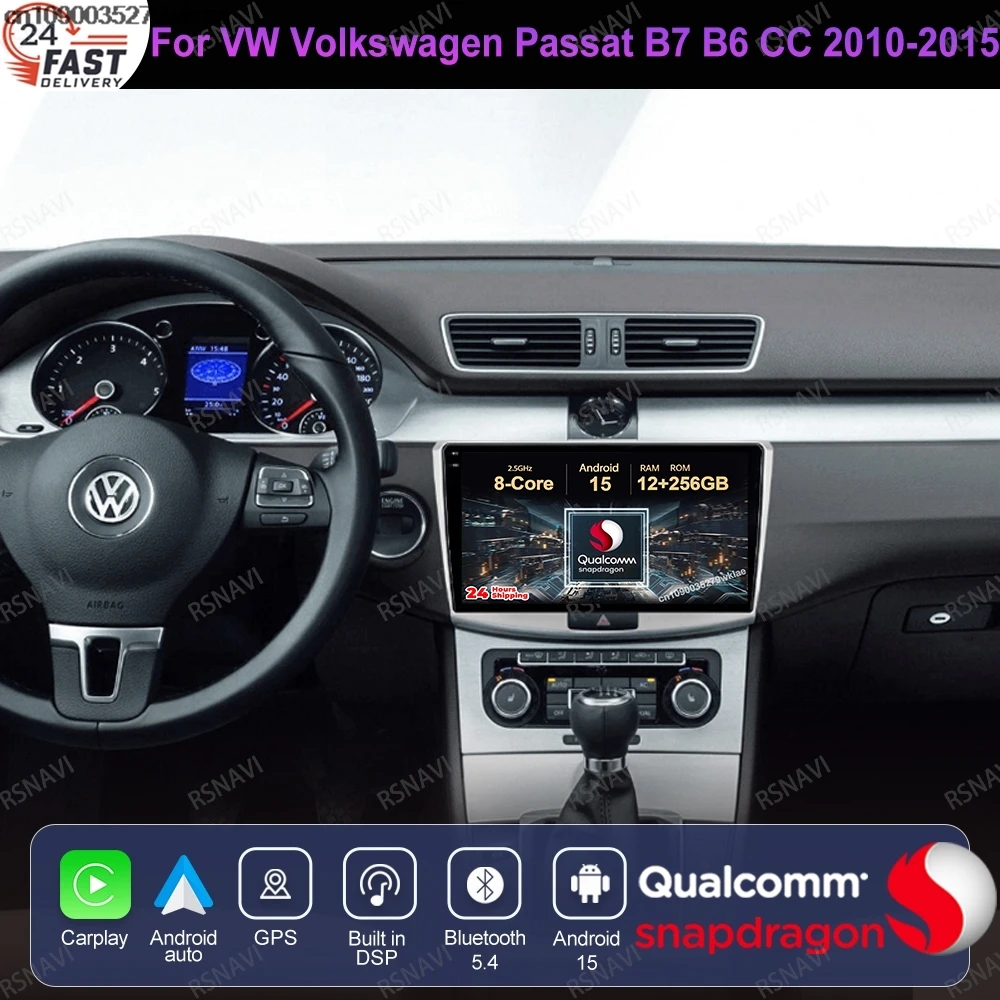Android 15 For VW Volkswagen Passat B7 B6 CC 2010-2015 Viedo Player BT GPS DSP QLED Head Unit Car Radio DVD 5G WIFI Multimedia