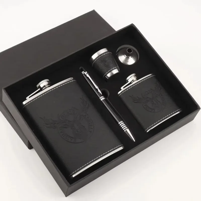 9oz Large Capacity Leather Thickening 304 Stainless Steel Proof Kettle Pot Hip Flask Whiskey Wine Bottle Gift for Alcohol