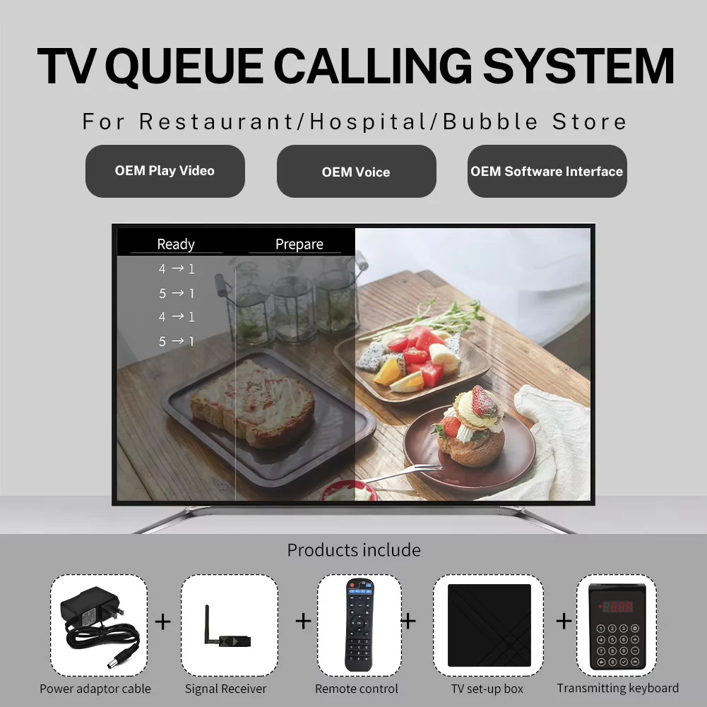 Wireless Queue Number Calling System for Restaurant, Fastfood, Beverage shop, Cafe Take Collect Meal TV display