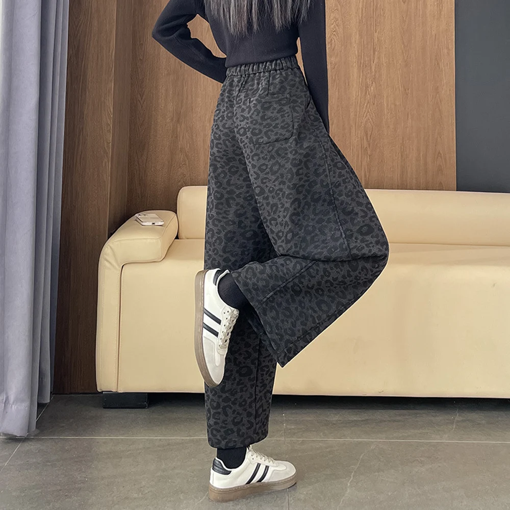 Women's pants, street wear, leopard print, loose new zipper, sports and casual pants, high waisted pants, autumn and winter