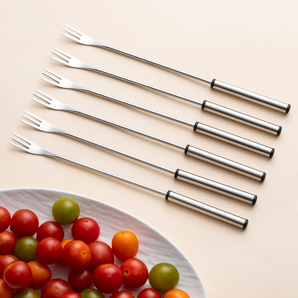 

6/12/18Pcs Silver Stainless Steel Fondue Fork Chocolate Fork Fruit Cake Cheese Pot Hot Fork BBQ Meat Skewer Kitchen Tool