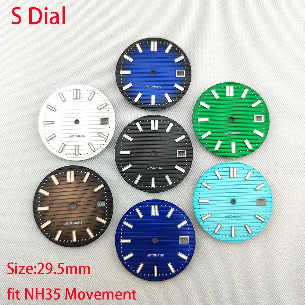 29,5 mm de alta calidad NH35 dial S dial verde luminoso adecuado para movimientos NH35 herramienta de reparación de accesorios de reloj
