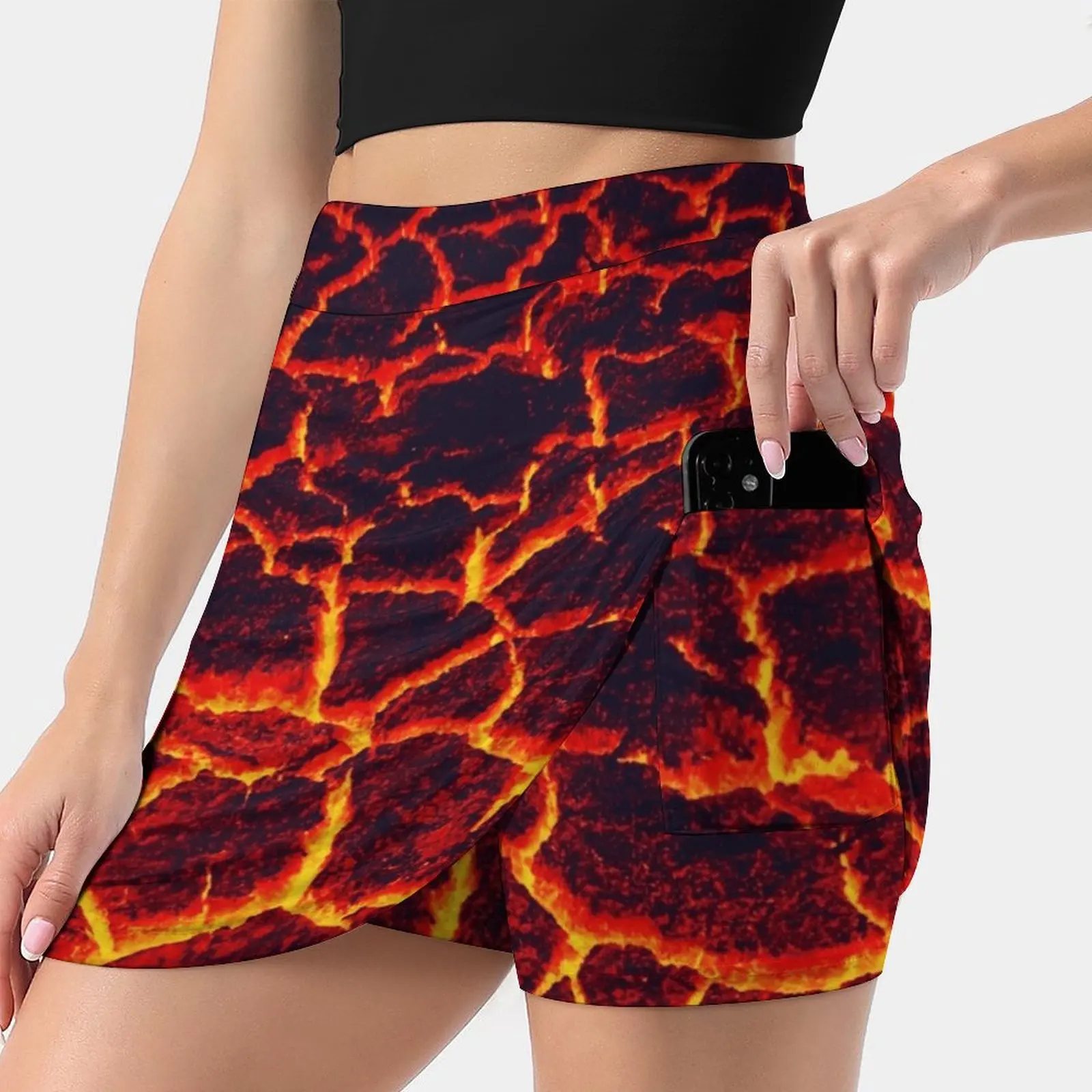 Active Lava New Women Skirts Double-Layer Printed Short Dress Mini Sport Skirt Lava Hot Fire Volcano Background Heat Crack