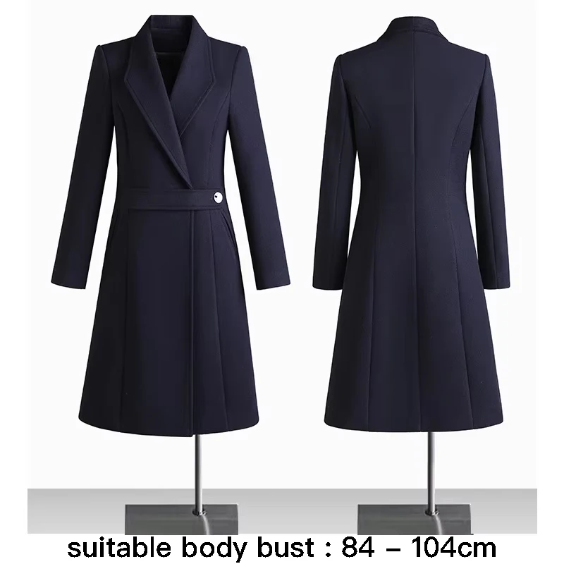 

High quality wool blend long trench coat for women big size single breasted new winter 2024 elegant clothes - black grey blue