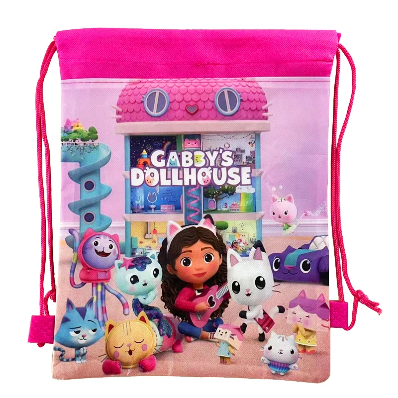 34*27cm Gabby Dollhouse Drawstring Bag Girl Gift Bag Kid Birthday Party Supplies Cat Decorations Kids Toys Gift Party Favors