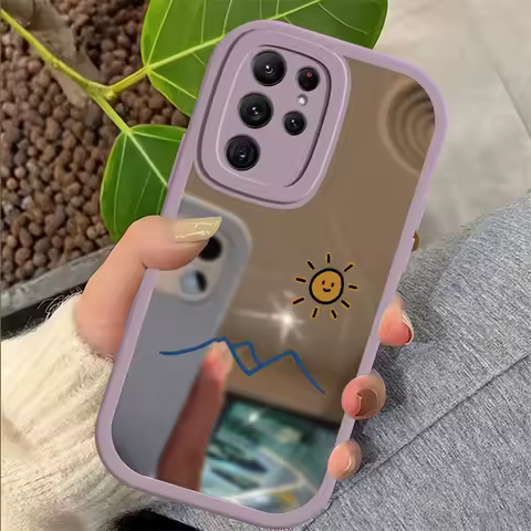 Fashion Sun Moon Pattern Phone Case For Samsung Galaxy S20 S21 Plus S22 FE S23 S 23 Ultra S24Plus Mirror Soft Silicone Cover