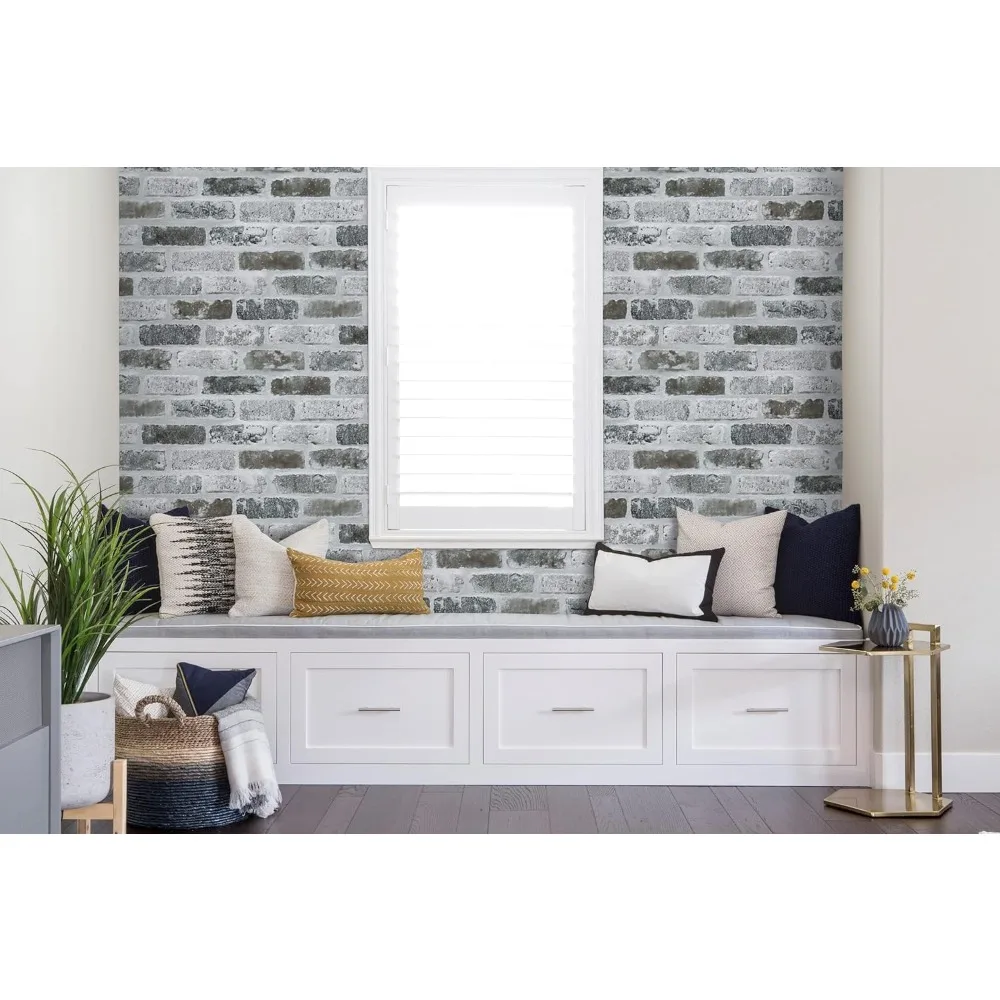 ورق جدران قابل للتقشير واللصق ثلاثي الأبعاد من الطوب الرمادي - ورق اتصال ذاتي اللصق على الطراز العتيق لسهولة تزيين الجدران