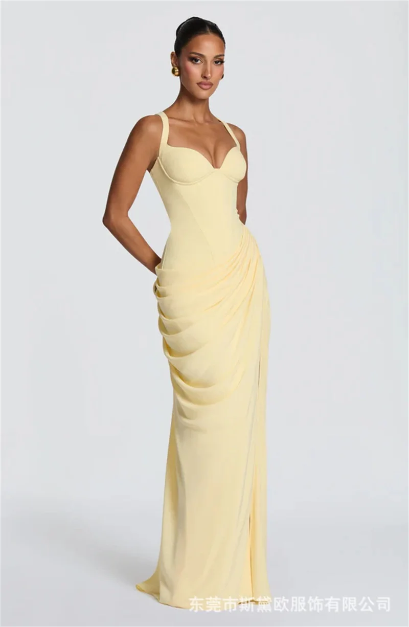 Elegant Brown Prom Dress Sexy Halter Sleeveless Lace Up Back Split Long Sheath Party Gown Formal Wedding Birthday Evening Robe