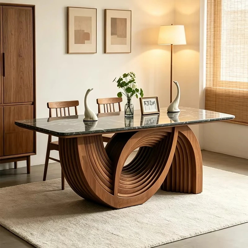 

&c Creative Designer Solid Wood Dining Table Luxury Marble Stone Top Irregular Shaped for Living Room Modern Home Furniture
