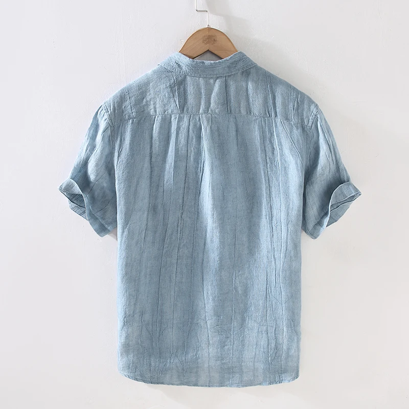 

Designer New Short Sleeve Casual 100% Linen Quality Shirt Men Brand Trend Breathable Top Clothes Chemise Homme
