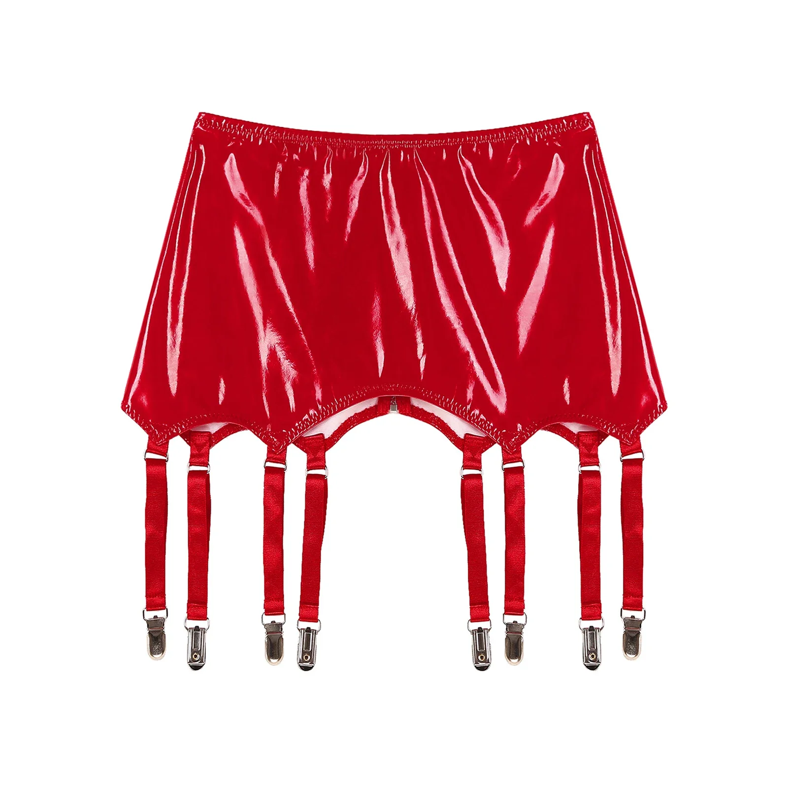 Damen Strumpfbänder Strapsgürtel Röcke Damen Wet Look Lackleder Strumpfbänder mit Metallklammern Clubwear Kostüm Unterwäsche