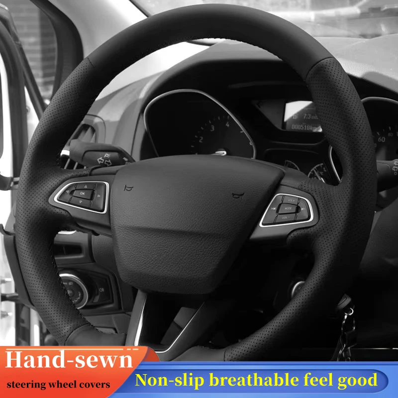 

Чехол на руль автомобиля, оплетка из натуральной кожи для Ford Focus 3 2015, чехол на руль, автомобильные аксессуары, автоинтерьер